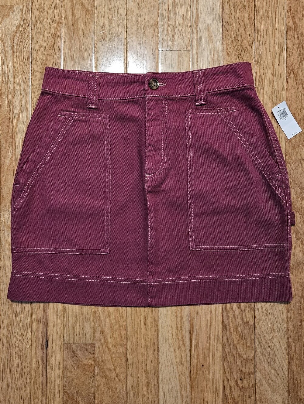 Old Navy Women's Plum Denim Mini Skirt NWT High Rise Utility Pockets Size 4